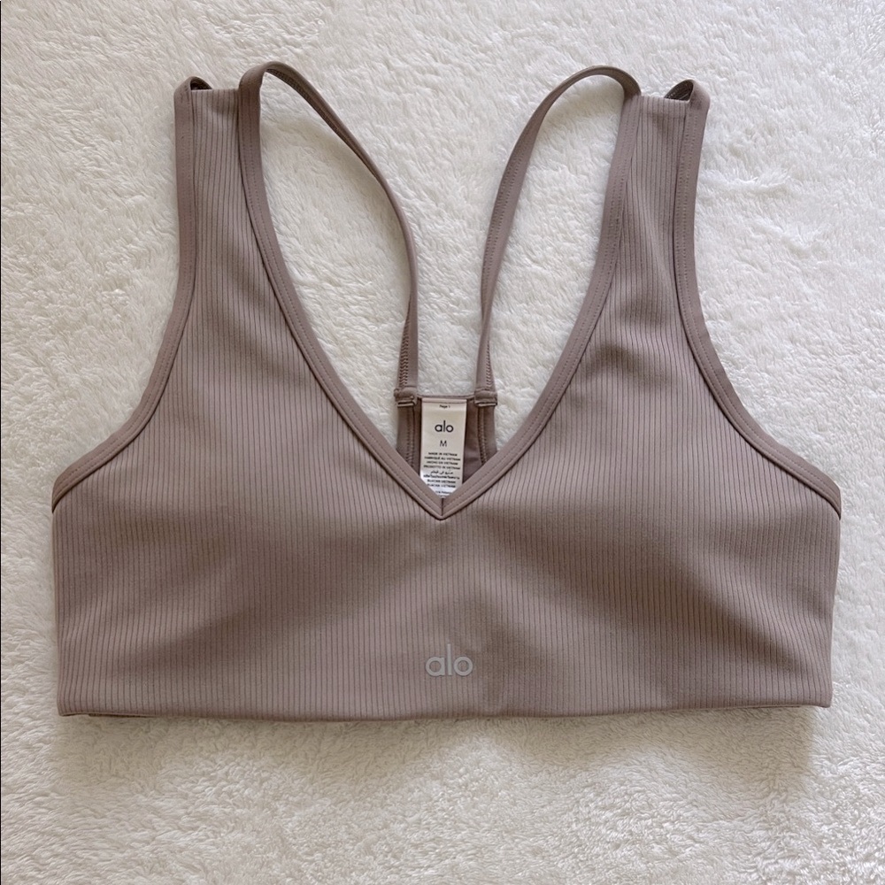 ALO Yoga Taupe Ribbed Sports Bra